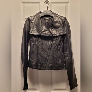 Danier Black Leather Moto Jacket Asymmetrical Design